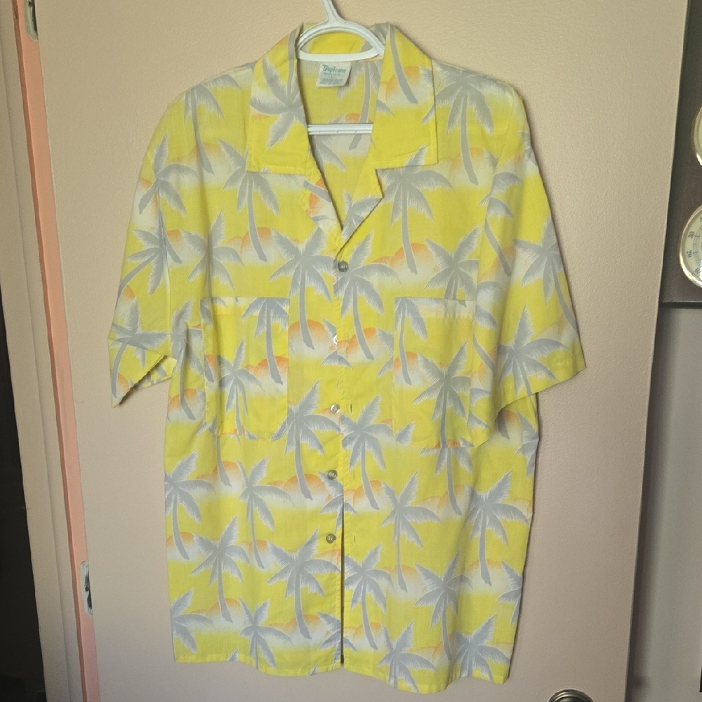 Vintage Tropicana Yellow Palm Tree Hawaiian Short Sleeve Shirt